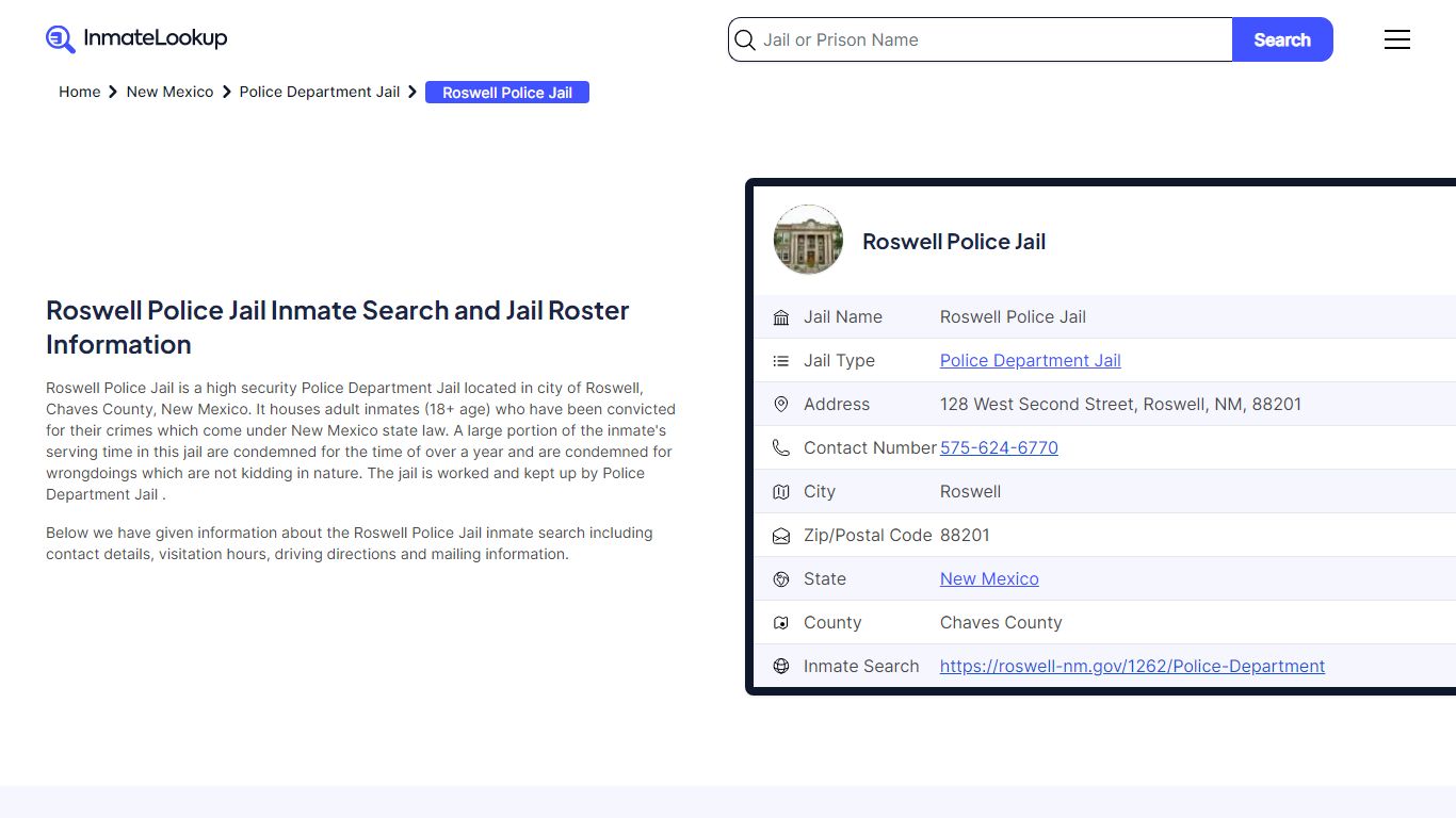 Roswell Police Jail Inmate Search and Jail Roster Information